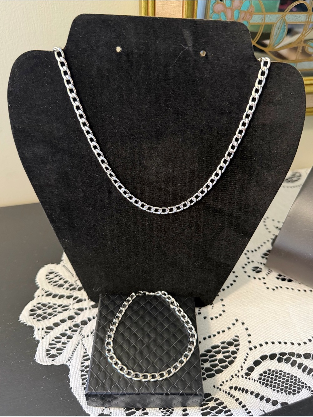 🆕 Classic Stainless Steel Cuban Link Chain and Bracelet Set